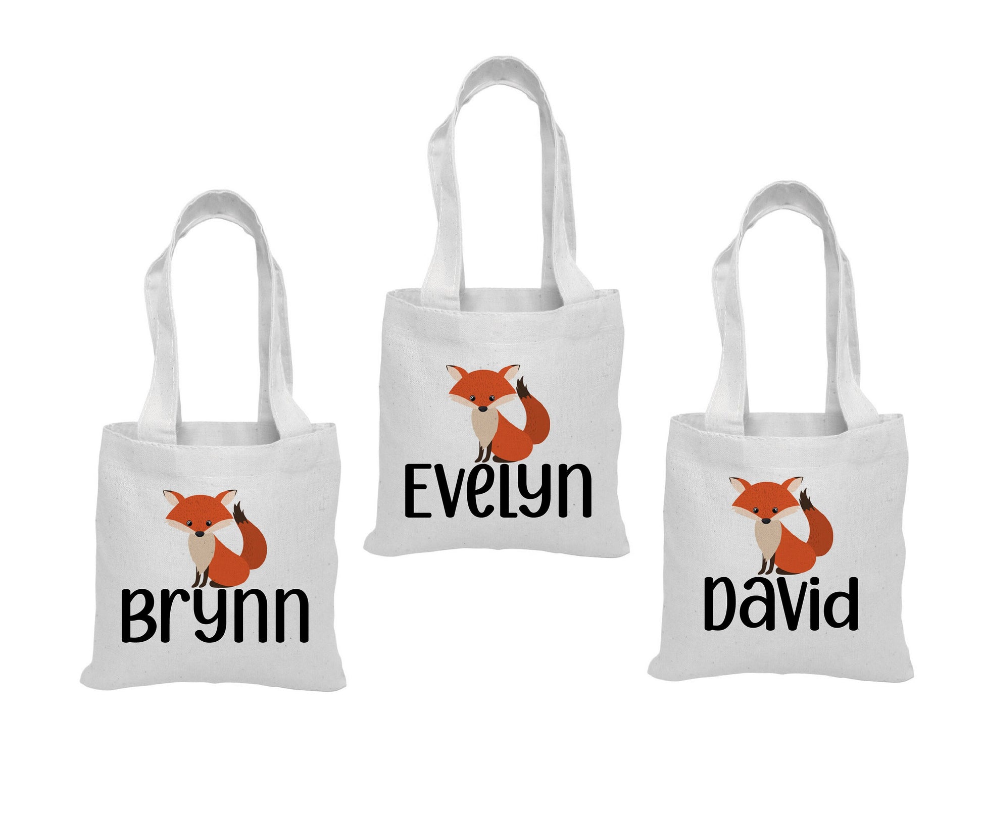Custom Fox Party Favor Bags - Perfect for Fox or Woodland Themed Parties - Set of three - Cotton Bags with Handles