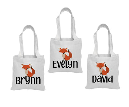 Custom Fox Party Favor Bags - Perfect for Fox or Woodland Themed Parties - Set of three - Cotton Bags with Handles