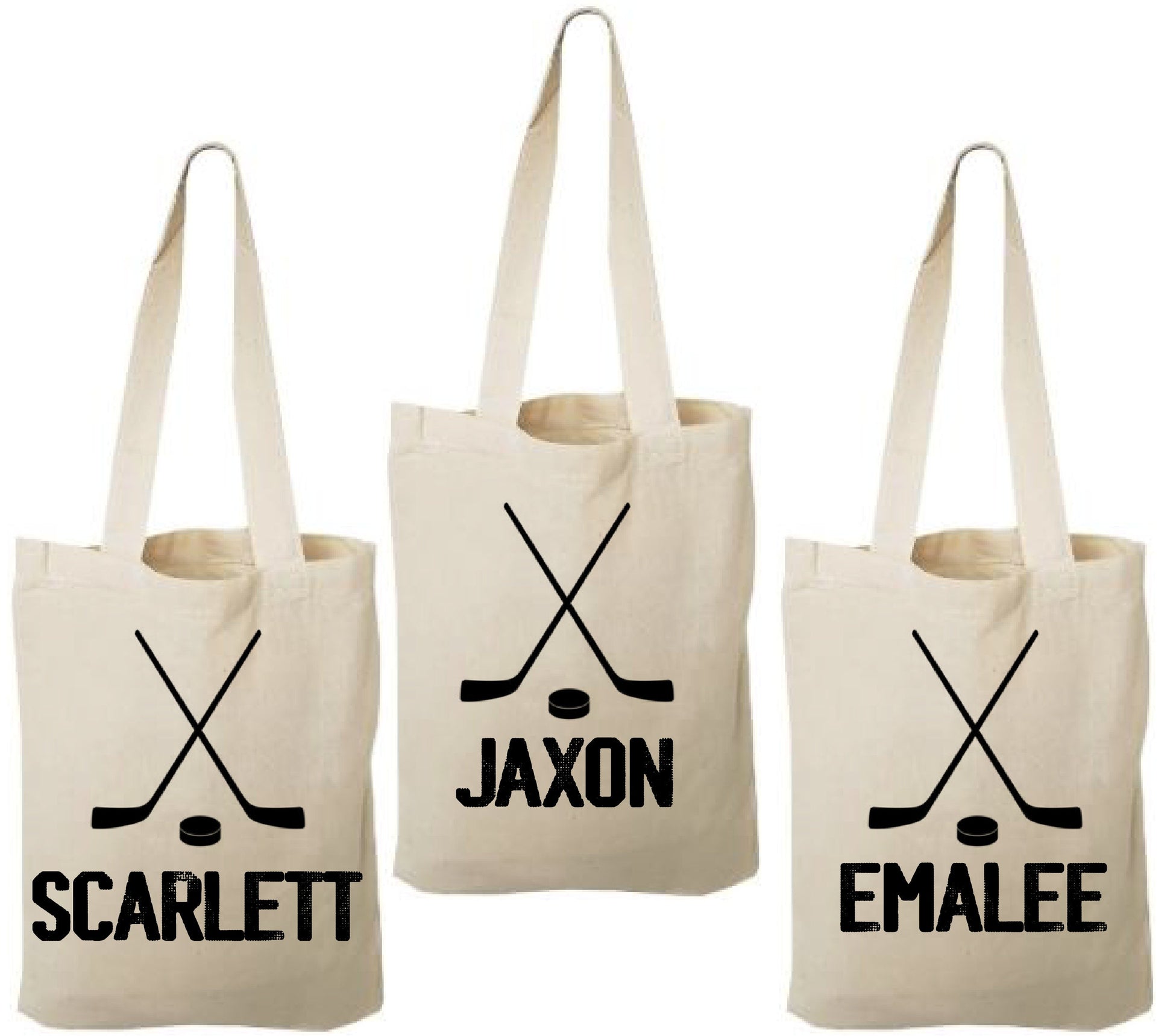 3 Hockey Party Favor Bags: Personalized Cotton Treat Bags