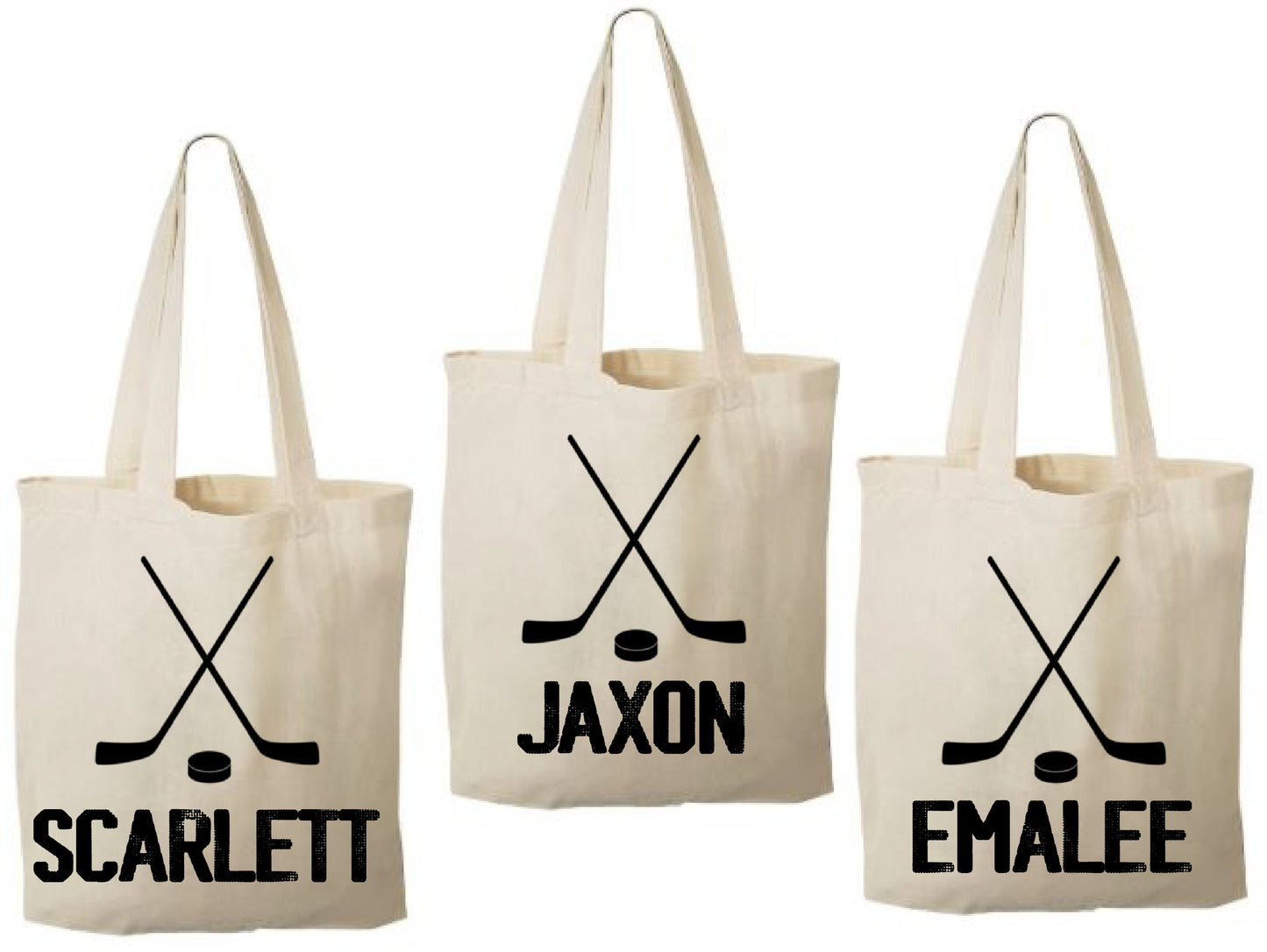 3 Hockey Party Favor Bags: Personalized Cotton Treat Bags