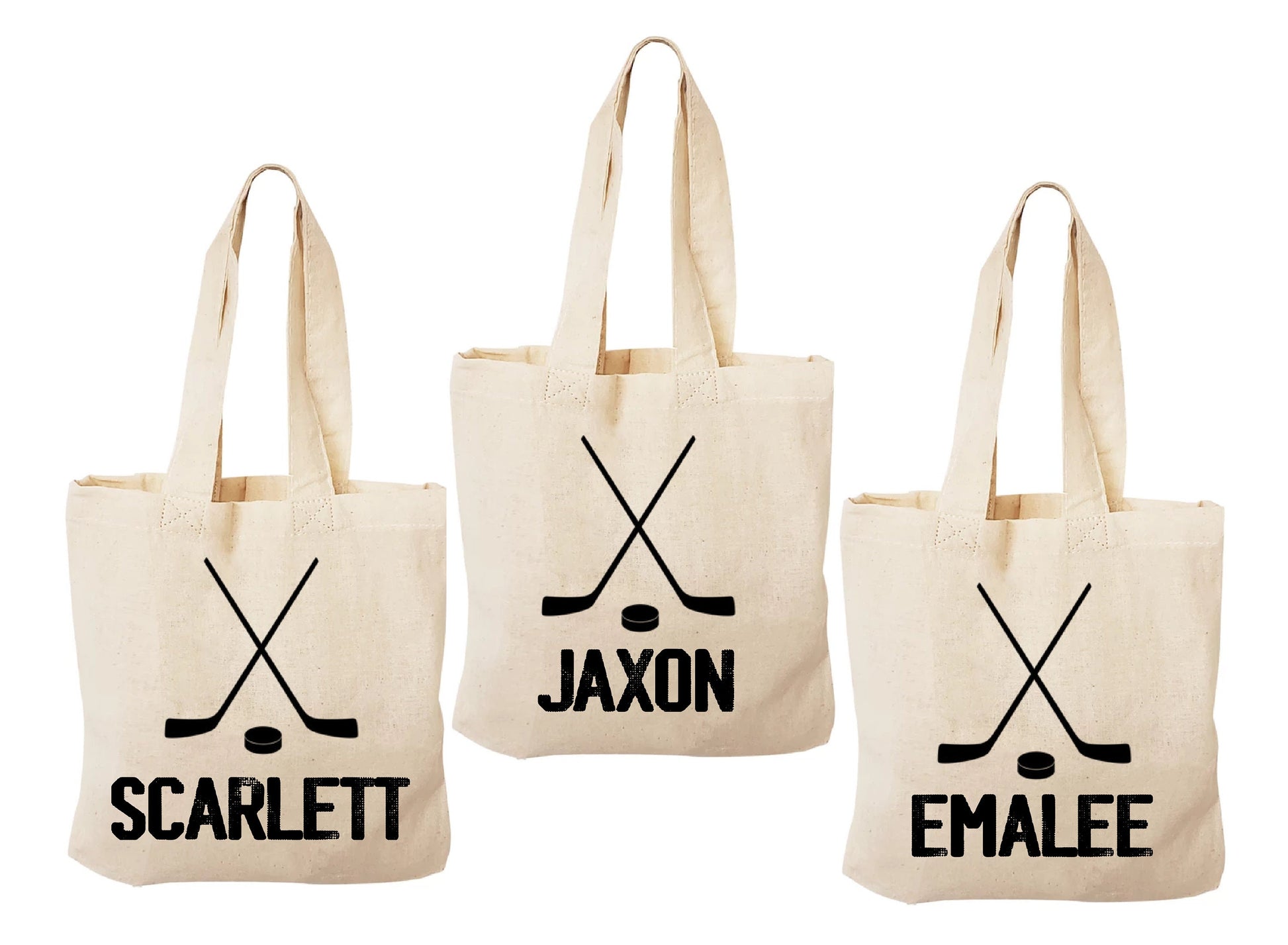 3 Hockey Party Favor Bags: Personalized Cotton Treat Bags