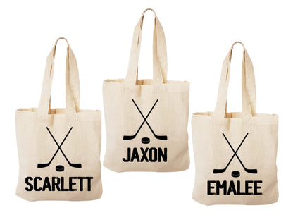 3 Hockey Party Favor Bags: Personalized Cotton Treat Bags