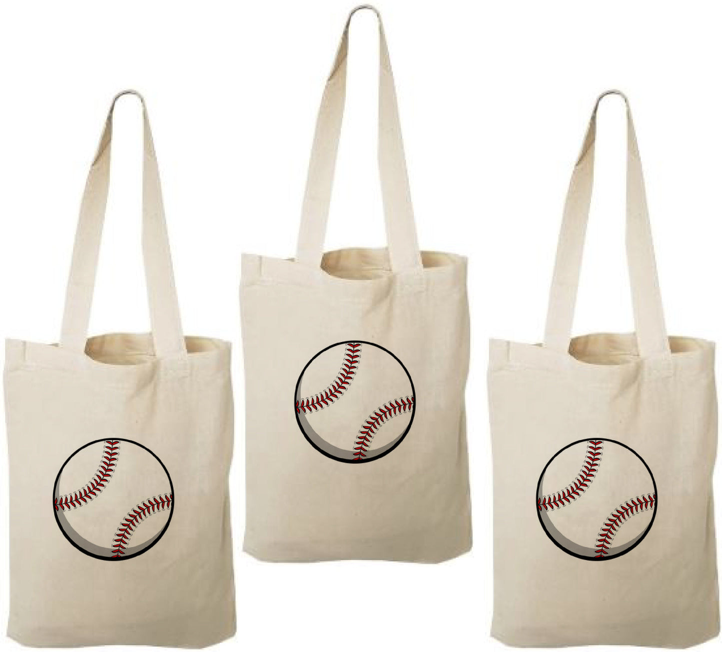 Baseball Party Favor Bags – Team Canvas Goodie Tote, Set of Three