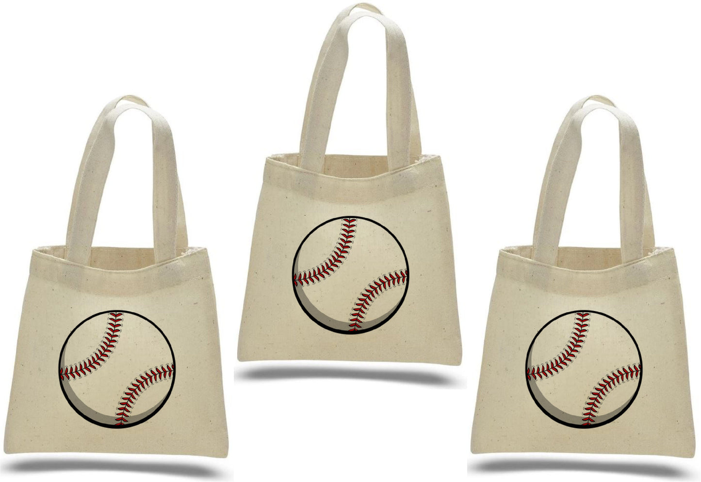 Baseball Party Favor Bags – Team Canvas Goodie Tote, Set of Three
