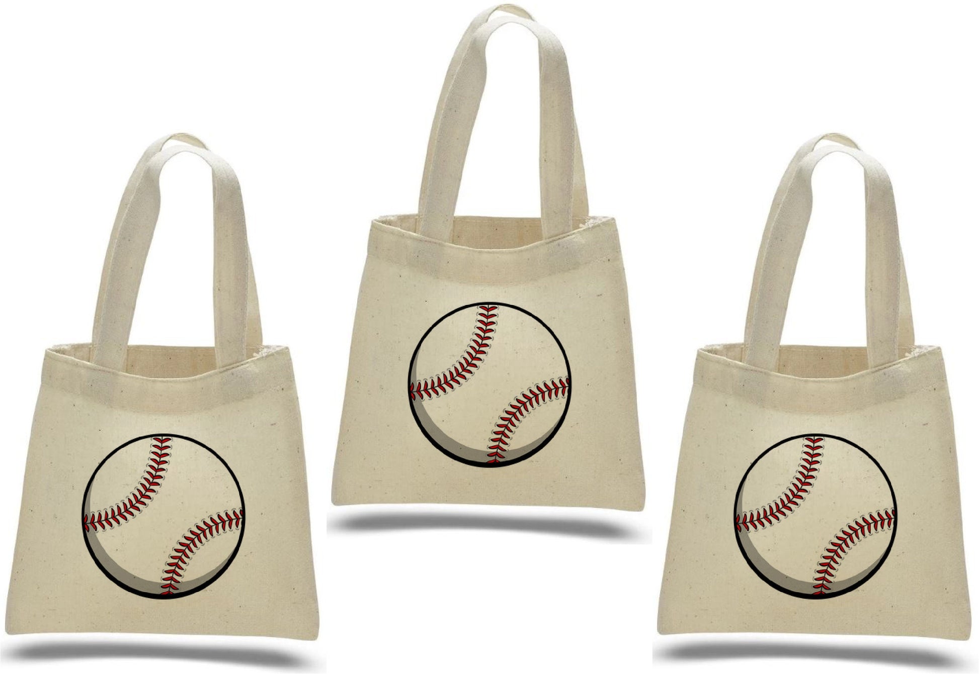 Baseball Party Favor Bags – Team Canvas Goodie Tote, Set of Three