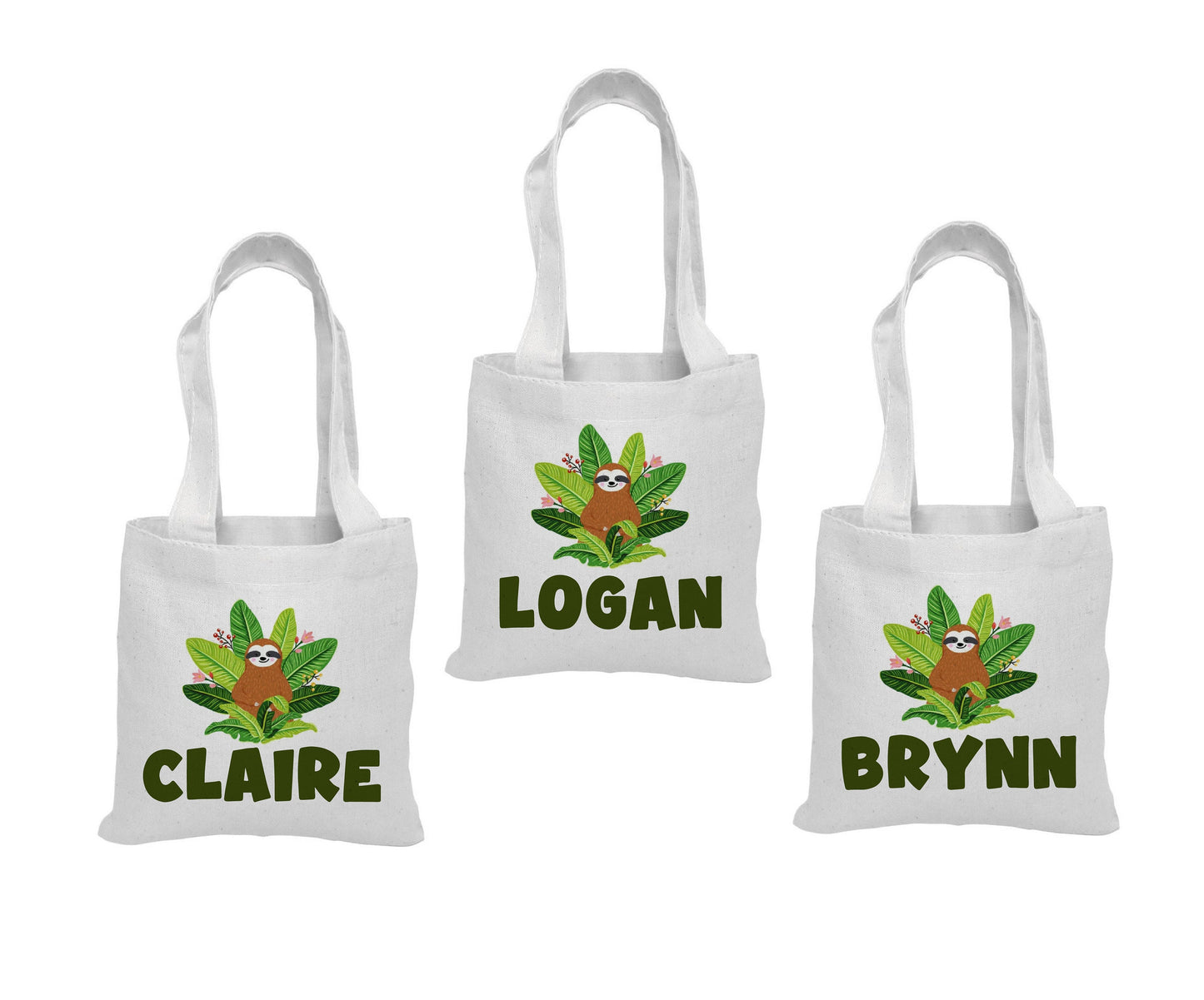 Custom Sloth Party Favor Bags - Set of Three Bags