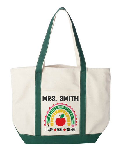 Custom Teacher Tote Bag - TEACH LOVE INSPIRE