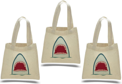 Shark Party Favor Bags - Cotton Canvas Goodie Bags, Set of 3