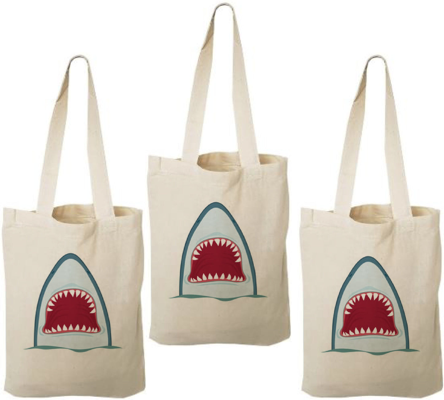 Shark Party Favor Bags - Cotton Canvas Goodie Bags, Set of 3