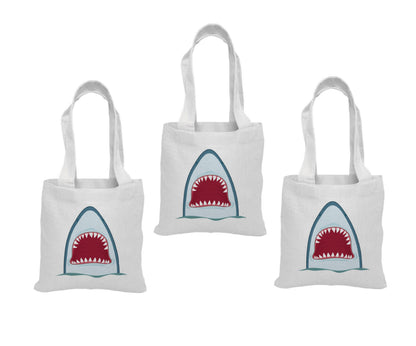 Shark Party Favor Bags - Cotton Canvas Goodie Bags, Set of 3