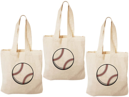 Baseball Party Favor Bags – Team Canvas Goodie Tote, Set of Three