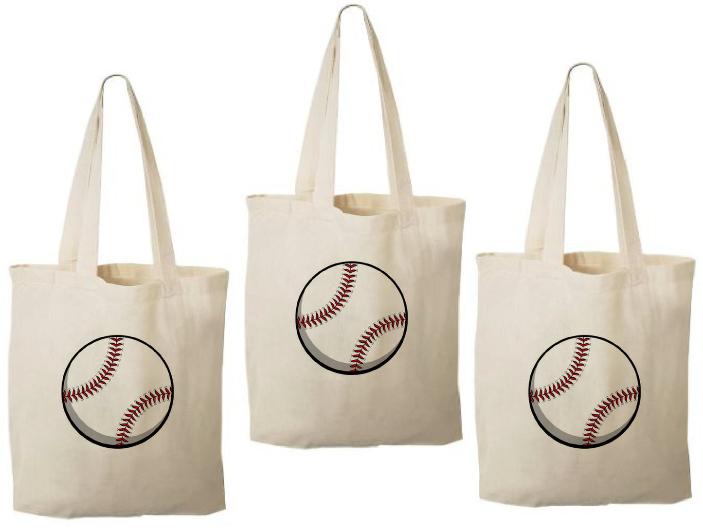 Baseball Party Favor Bags – Team Canvas Goodie Tote, Set of Three