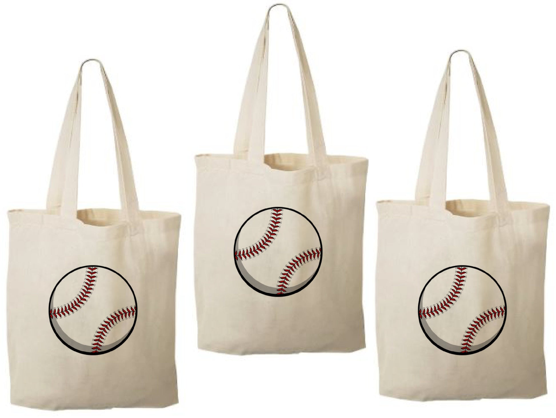 Baseball Party Favor Bags – Team Canvas Goodie Tote, Set of Three