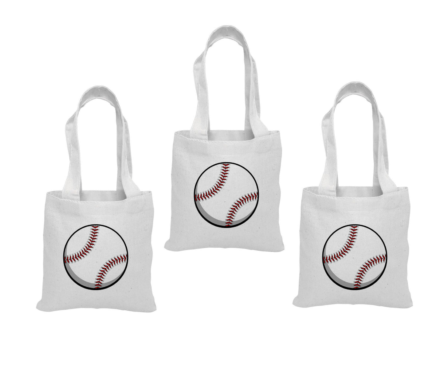 Baseball Party Favor Bags – Team Canvas Goodie Tote, Set of Three