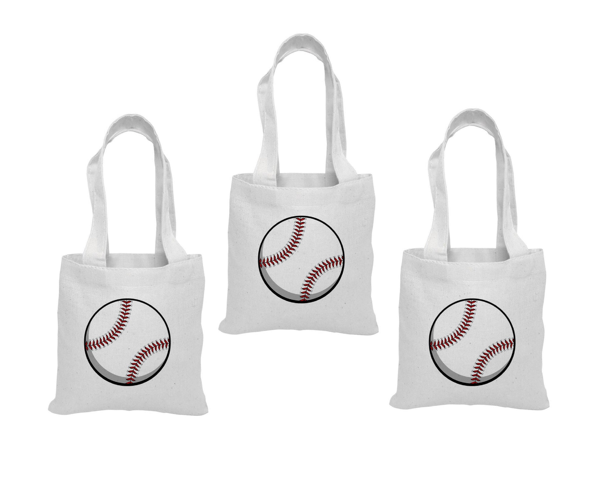 Baseball Party Favor Bags – Team Canvas Goodie Tote, Set of Three