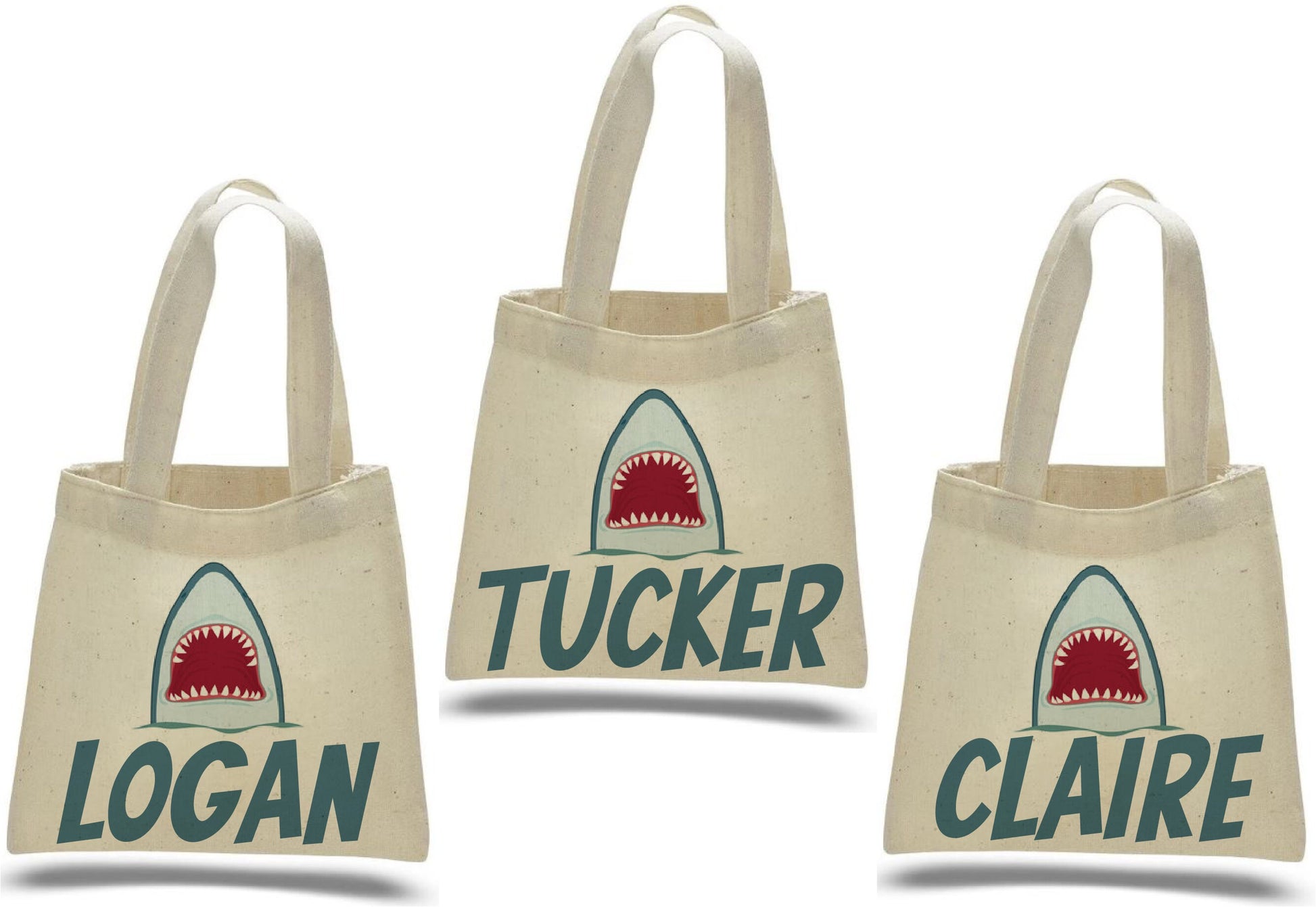 Personalized Shark Party Favor Bags - Set of Three Bags