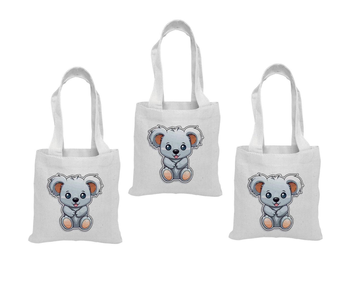 Koala Party Favor Bags, Natural Cotton Treat Bags, Set of 3