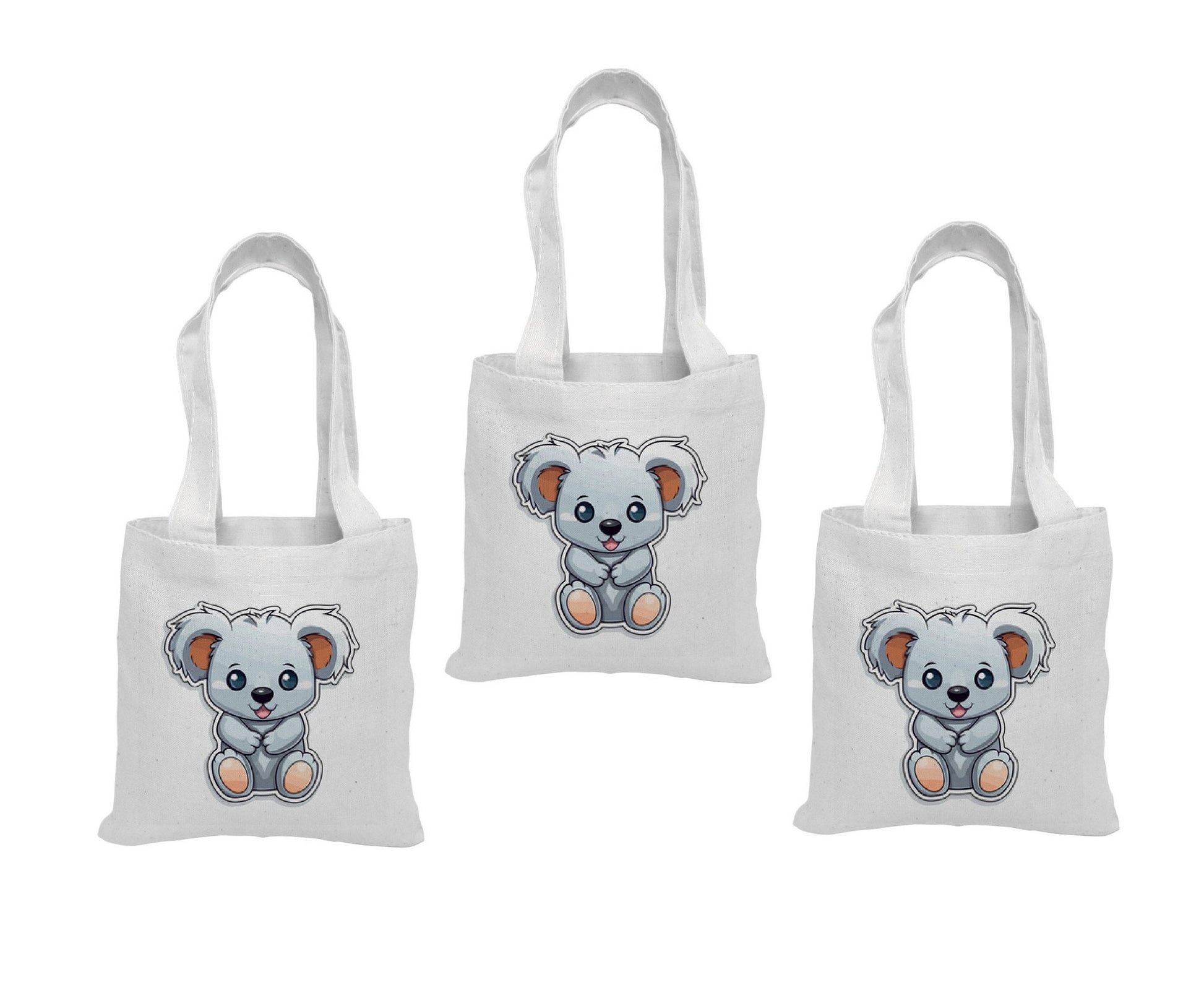 Koala Party Favor Bags, Natural Cotton Treat Bags, Set of 3