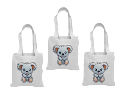 Koala Party Favor Bags, Natural Cotton Treat Bags, Set of 3