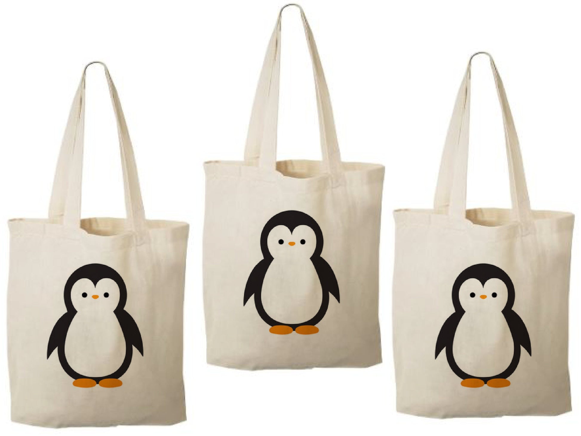 Penguin Party Favor Bags - Perfect for Penguin Themed Parties - Set of Three - Cotton Party Bags with Handles