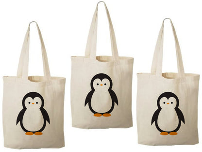Penguin Party Favor Bags - Perfect for Penguin Themed Parties - Set of Three - Cotton Party Bags with Handles