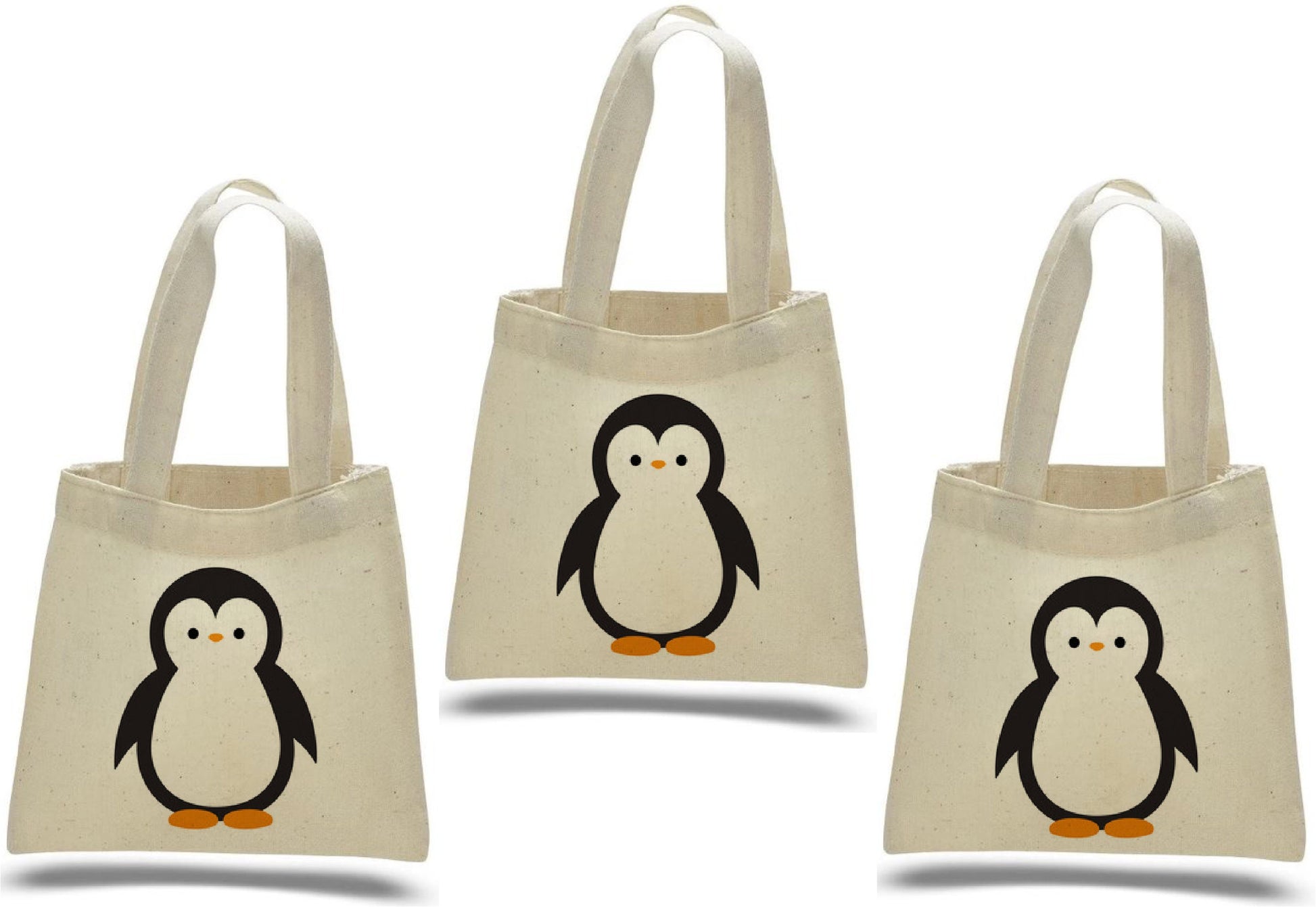 Penguin Party Favor Bags - Perfect for Penguin Themed Parties - Set of Three - Cotton Party Bags with Handles
