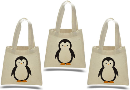 Penguin Party Favor Bags - Perfect for Penguin Themed Parties - Set of Three - Cotton Party Bags with Handles