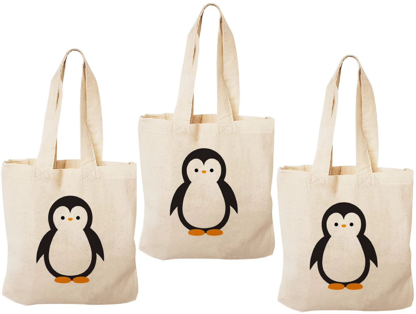 Penguin Party Favor Bags - Perfect for Penguin Themed Parties - Set of Three - Cotton Party Bags with Handles