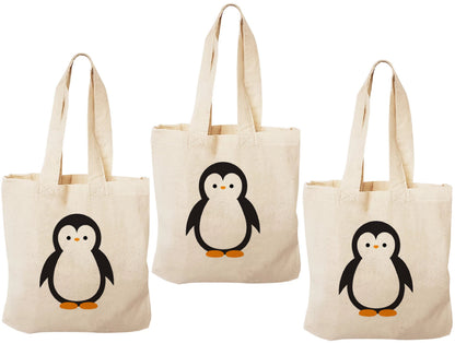 Penguin Party Favor Bags - Perfect for Penguin Themed Parties - Set of Three - Cotton Party Bags with Handles