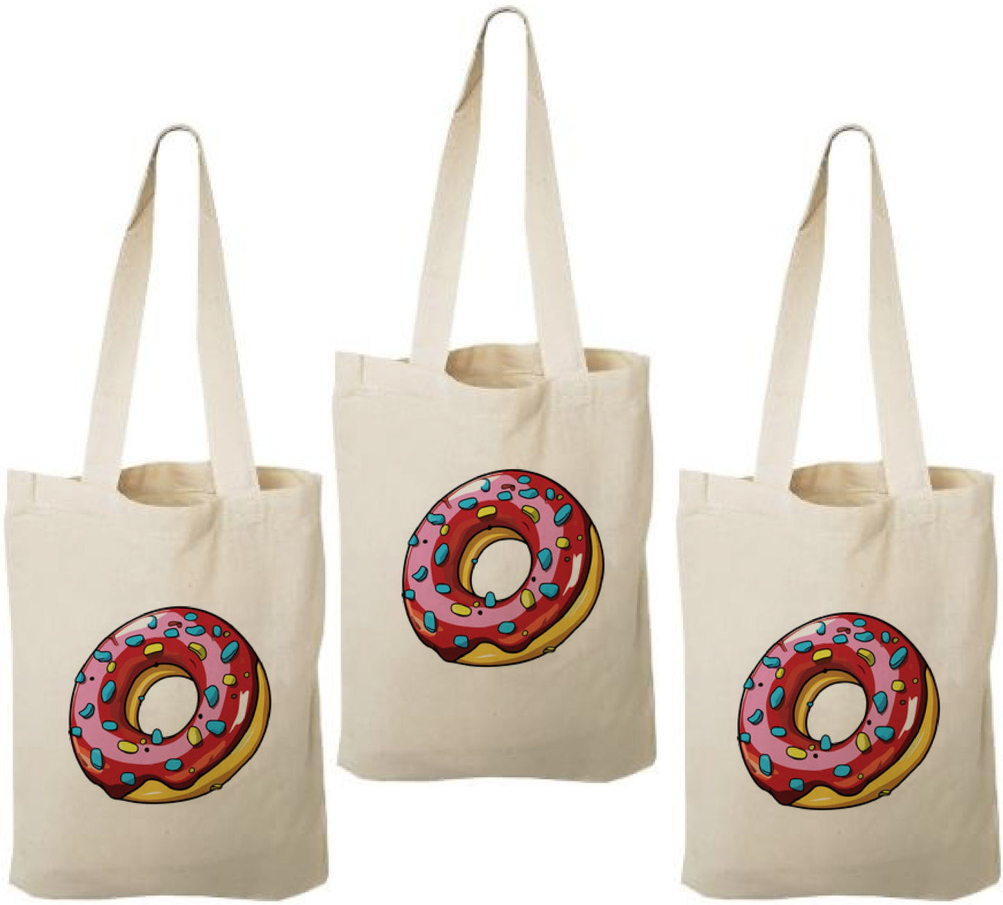 3 Donut Party Favor Bags, Cotton Treat Bags