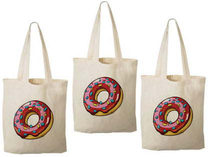 3 Donut Party Favor Bags, Cotton Treat Bags