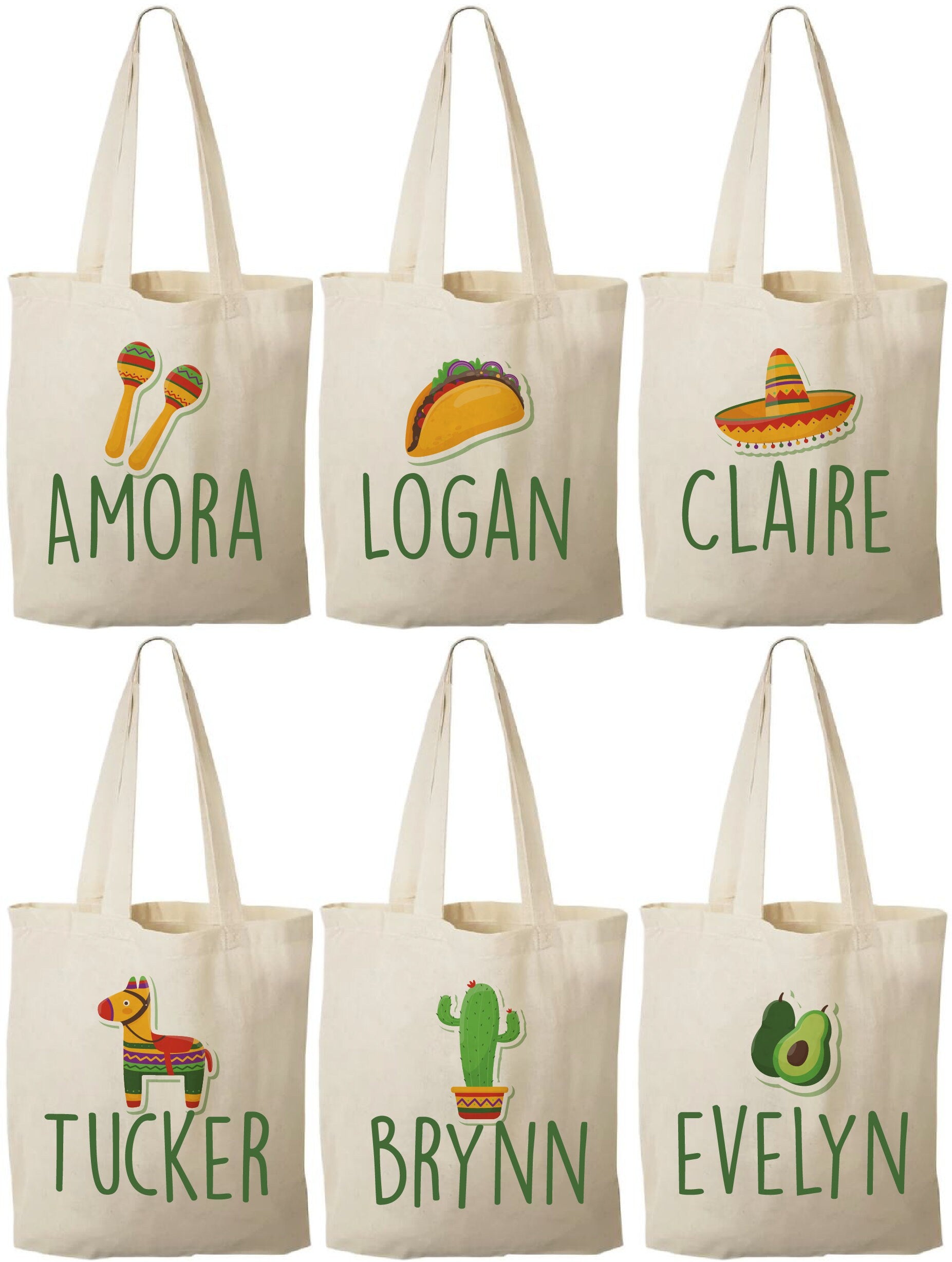 Personalized Fiesta Party Favor Bags - Set of Six Bags