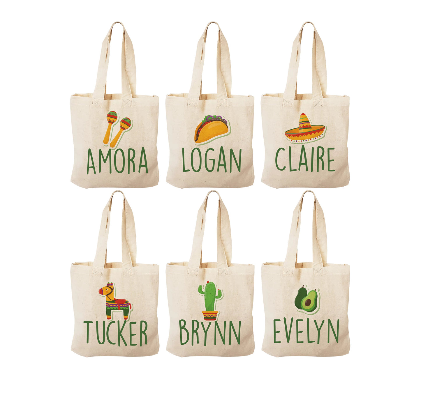Personalized Fiesta Party Favor Bags - Set of Six Bags