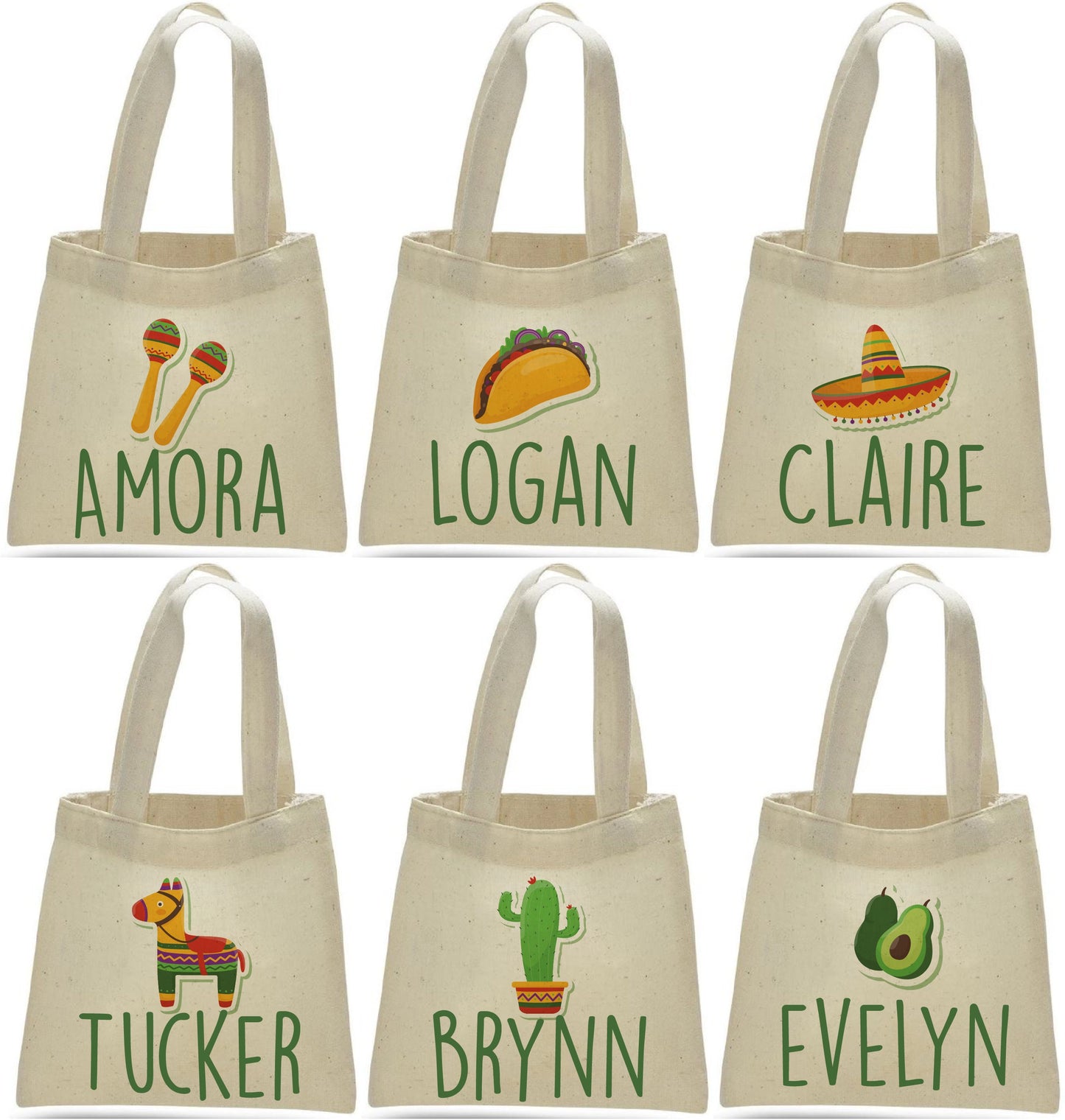 Personalized Fiesta Party Favor Bags - Set of Six Bags