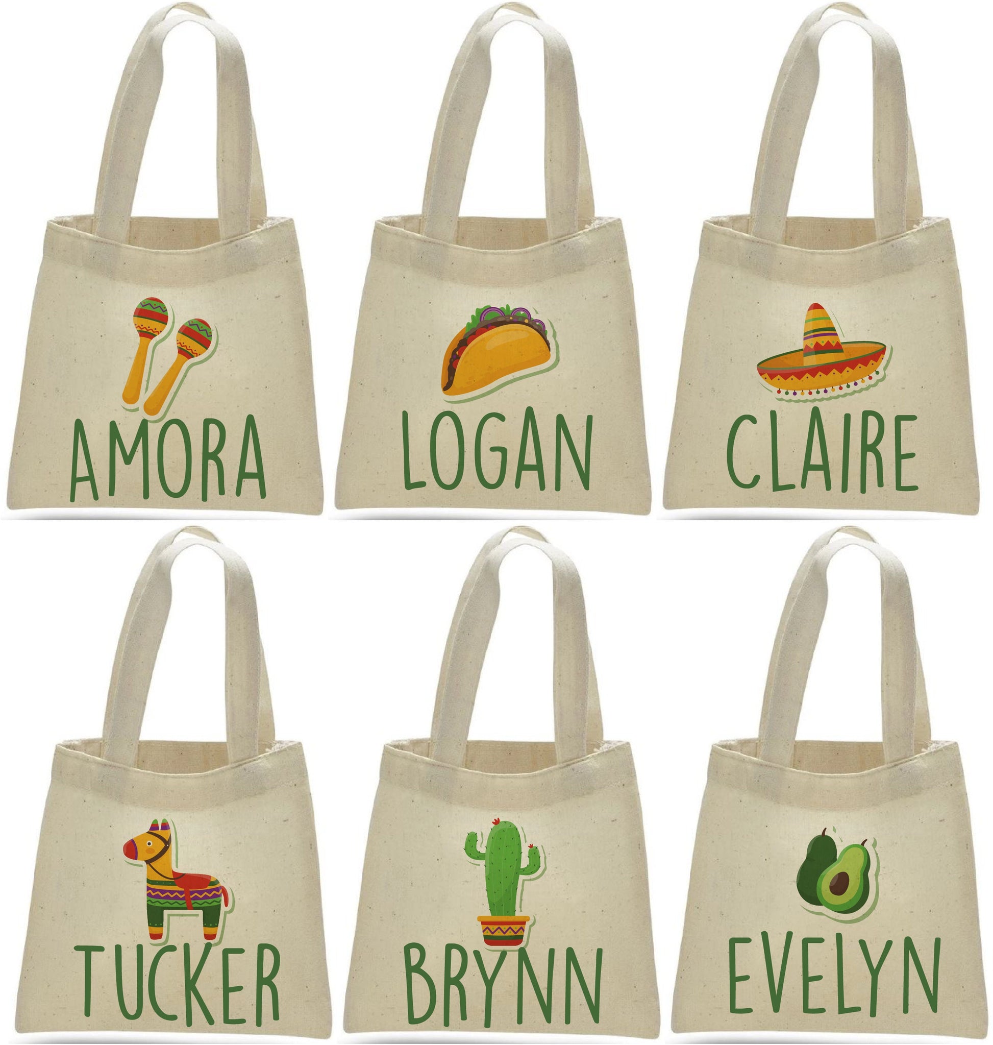 Personalized Fiesta Party Favor Bags - Set of Six Bags