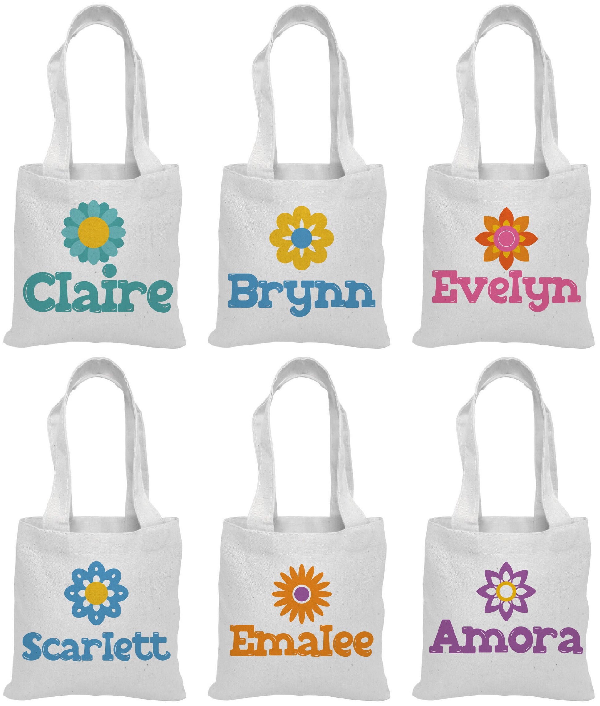 Personalized Flower Party Favor Bags - Set of Three Bags