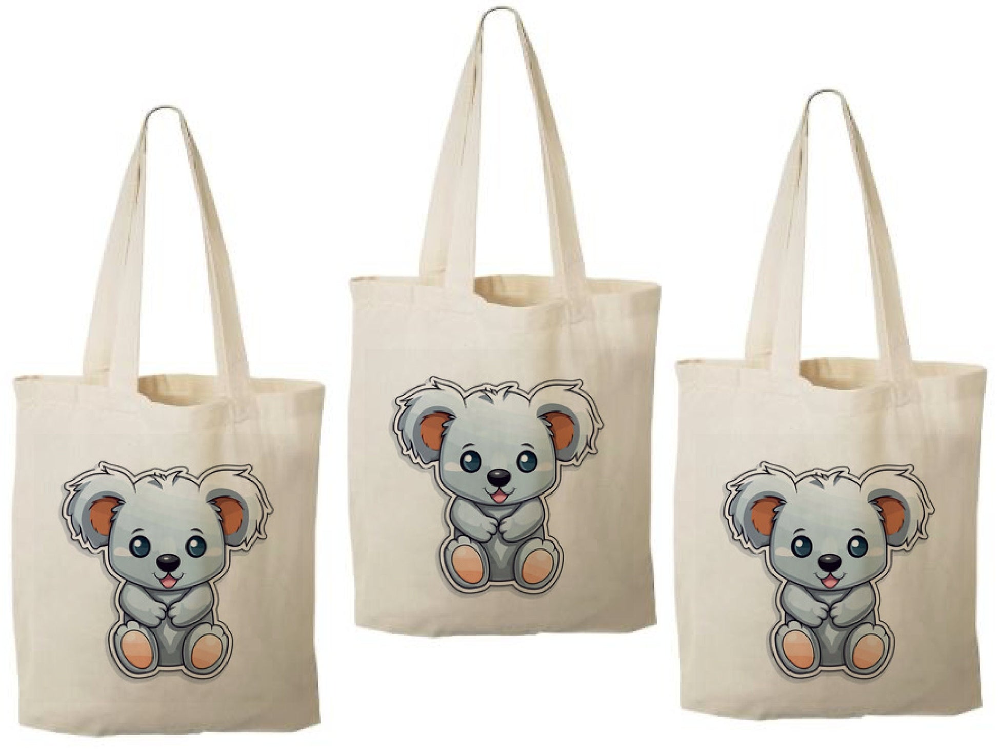 Koala Party Favor Bags, Natural Cotton Treat Bags, Set of 3