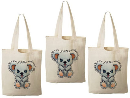 Koala Party Favor Bags, Natural Cotton Treat Bags, Set of 3