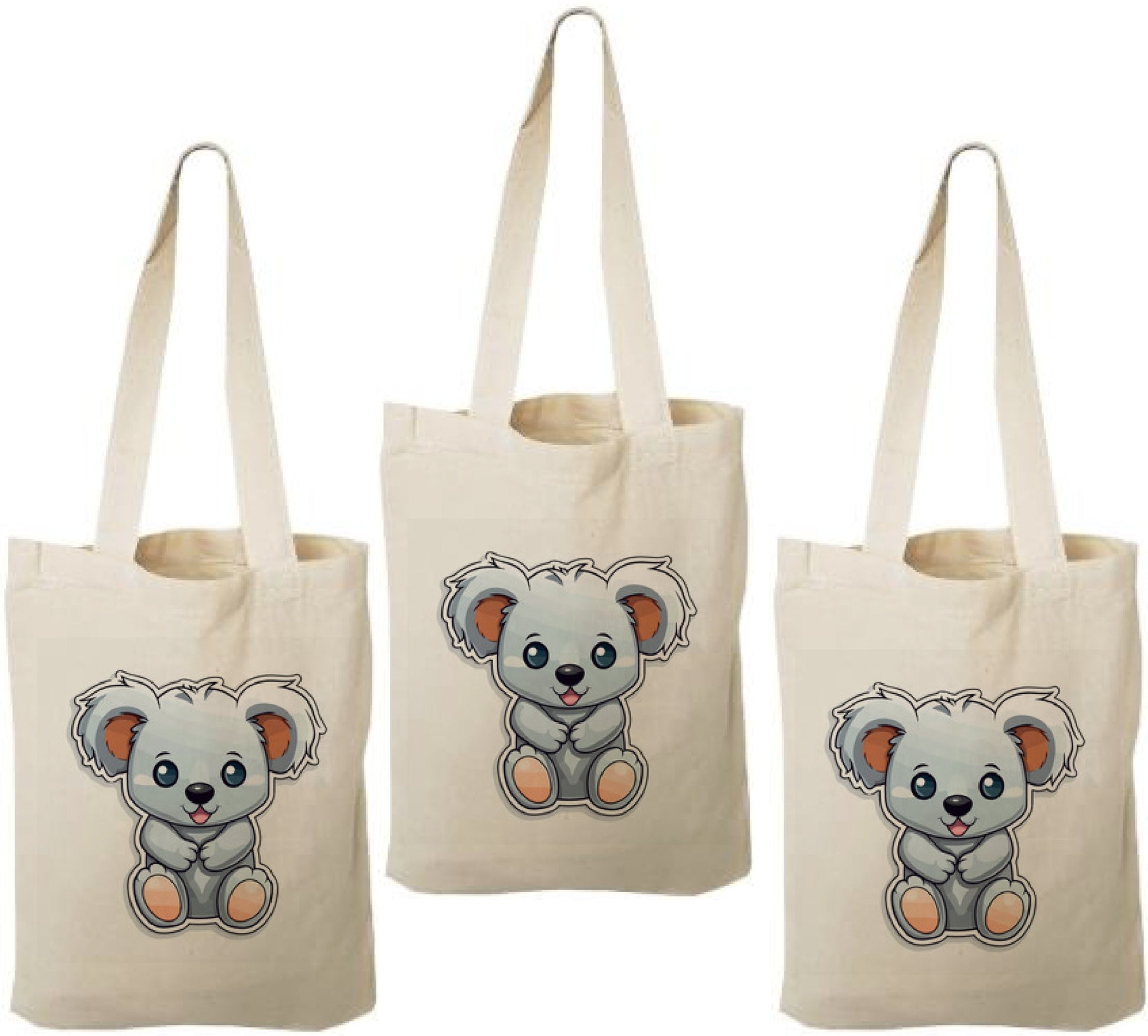Koala Party Favor Bags, Natural Cotton Treat Bags, Set of 3