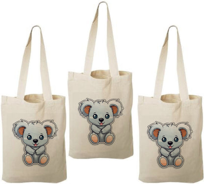 Koala Party Favor Bags, Natural Cotton Treat Bags, Set of 3