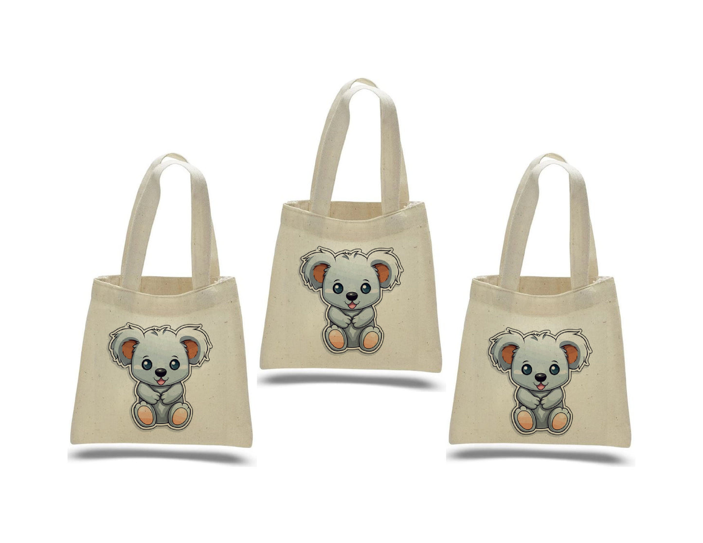 Koala Party Favor Bags, Natural Cotton Treat Bags, Set of 3