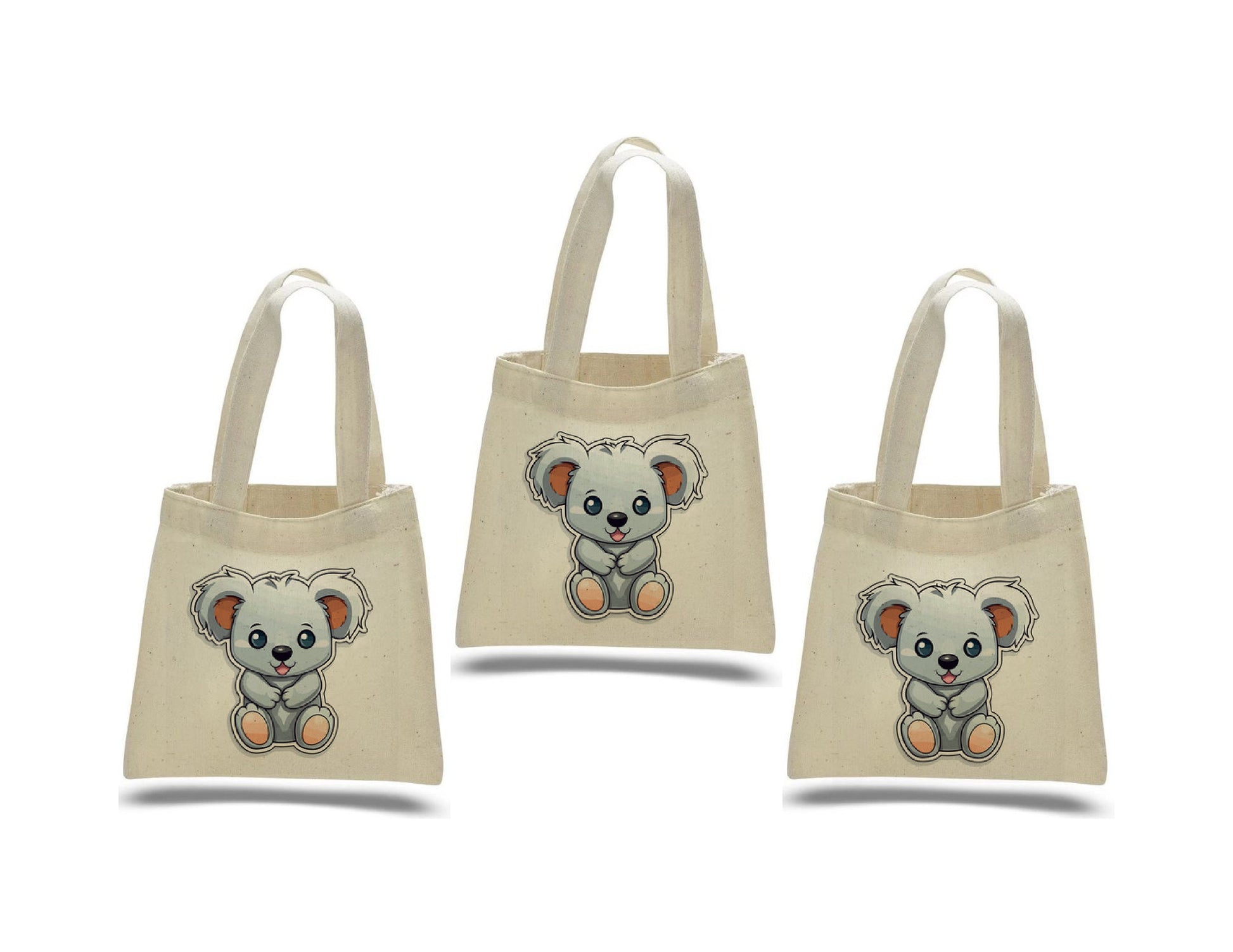 Koala Party Favor Bags, Natural Cotton Treat Bags, Set of 3