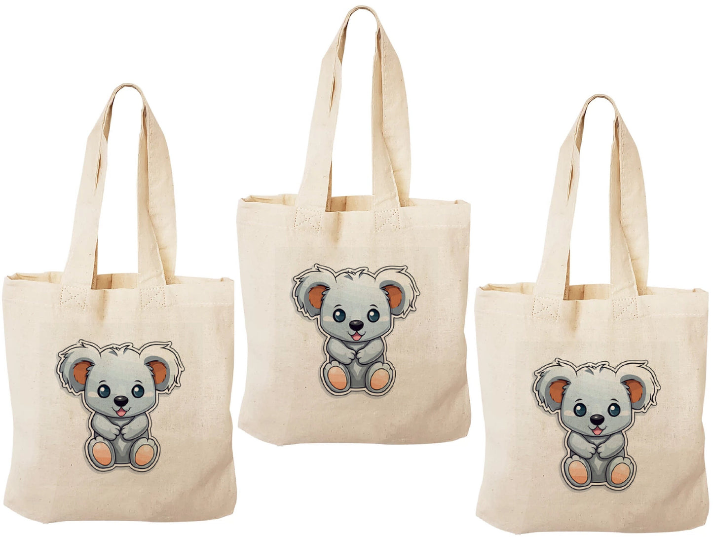 Koala Party Favor Bags, Natural Cotton Treat Bags, Set of 3