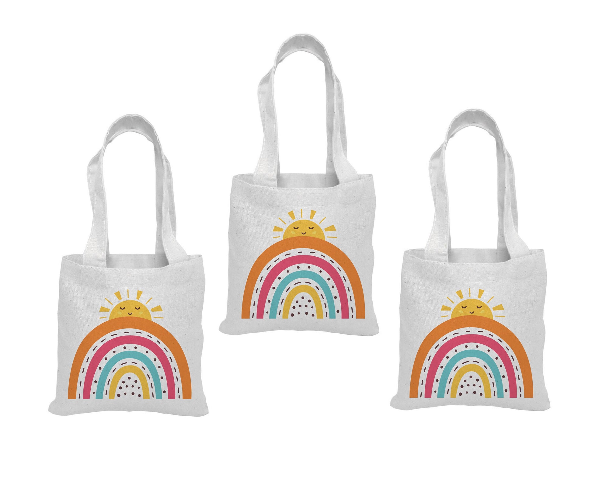 Rainbow Cotton Goodie Bags, Set of 3, Party Favors