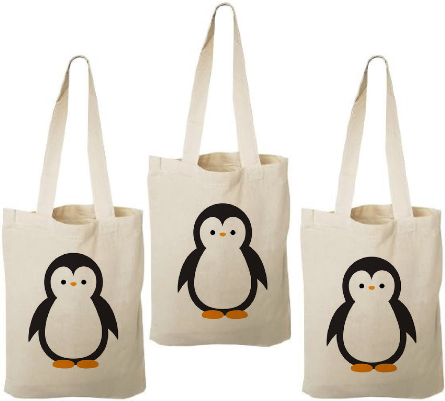 Penguin Party Favor Bags - Perfect for Penguin Themed Parties - Set of Three - Cotton Party Bags with Handles