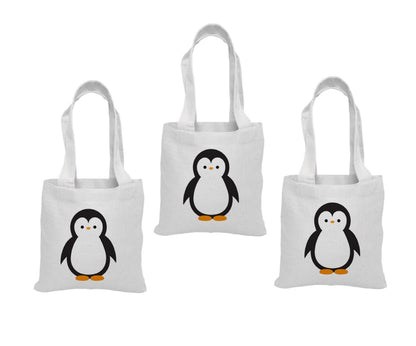 Penguin Party Favor Bags - Perfect for Penguin Themed Parties - Set of Three - Cotton Party Bags with Handles
