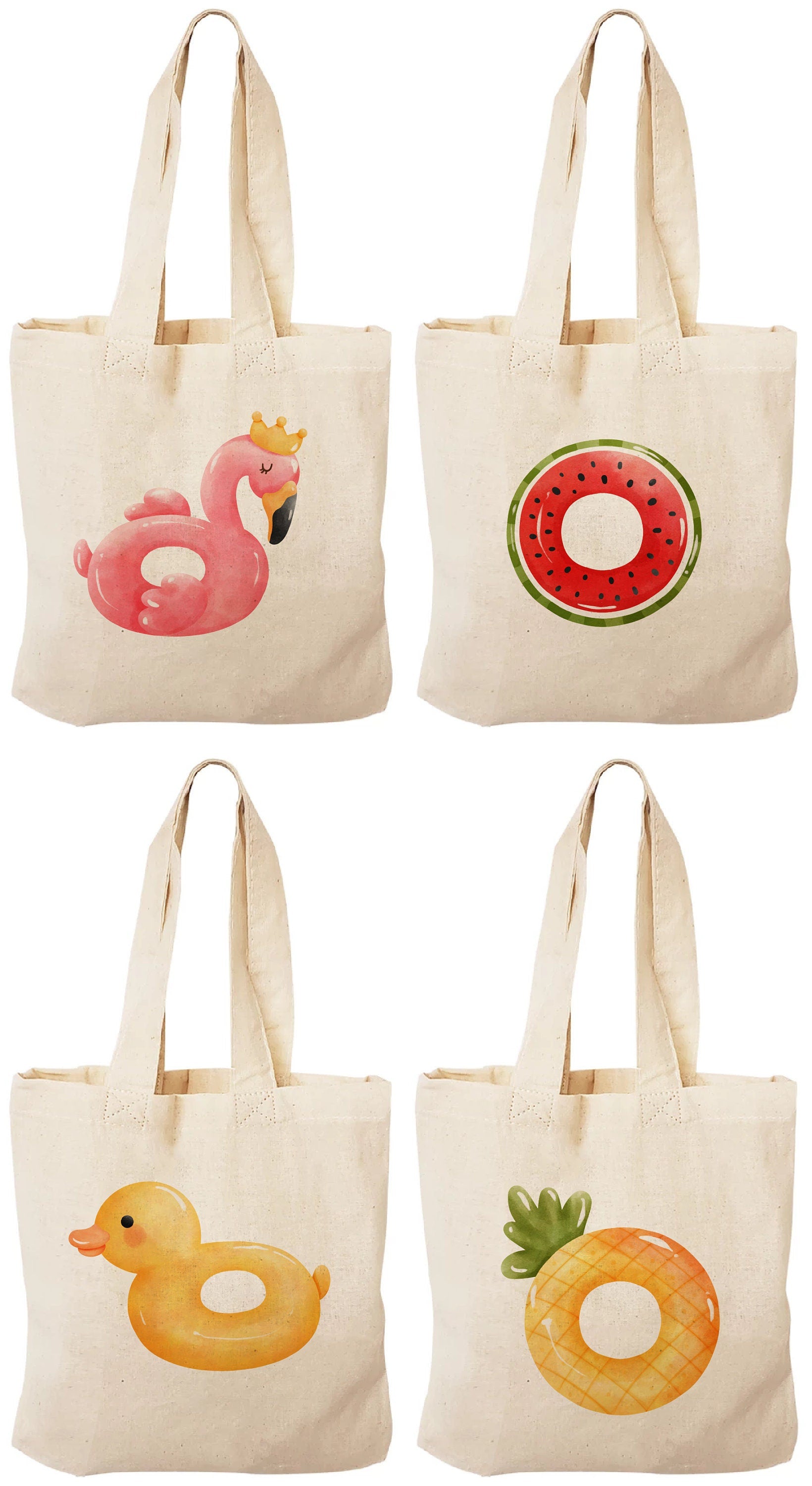 4 Pool Party Favor Bags, Tropical Fruit Cotton Gift Bags