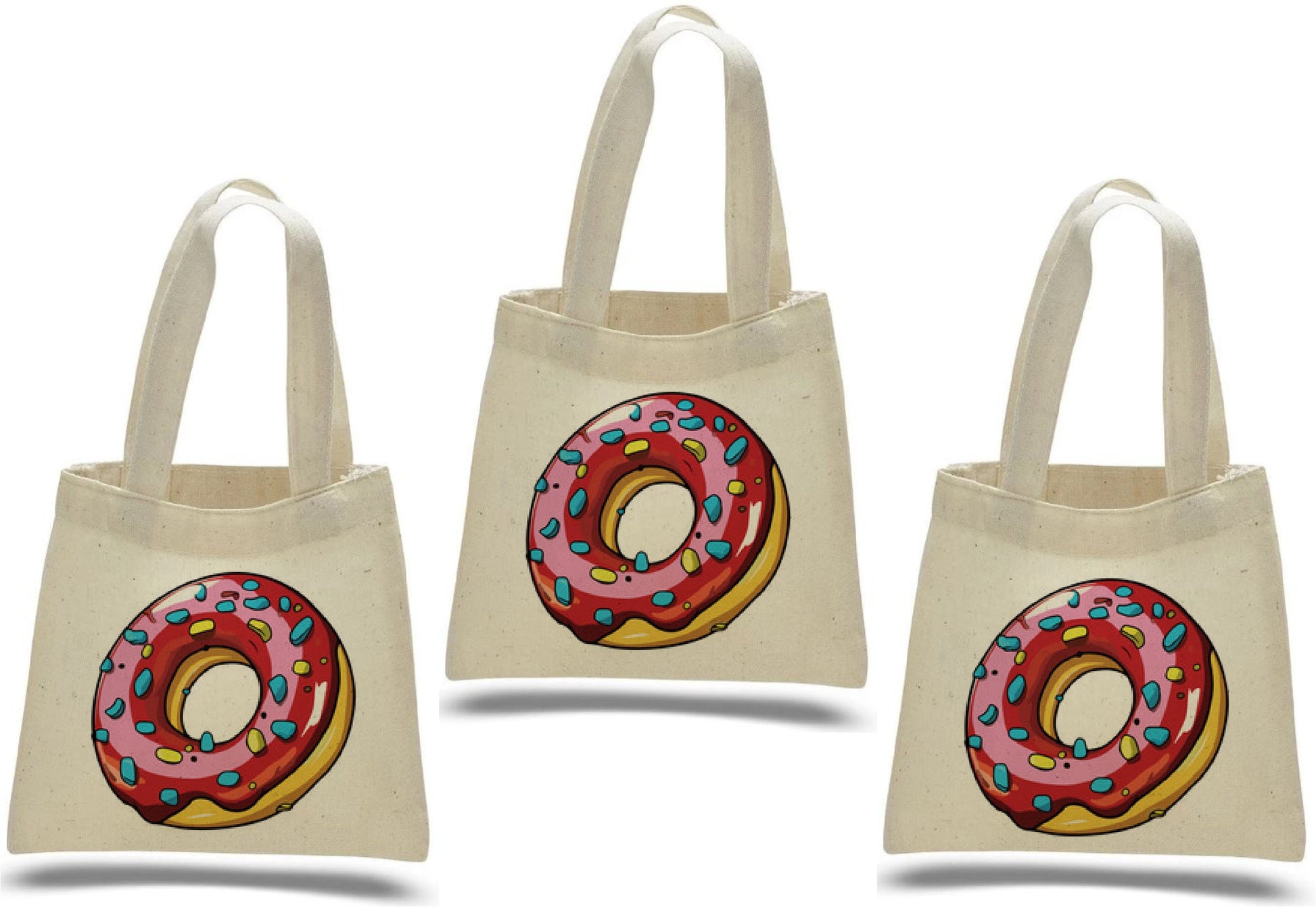 3 Donut Party Favor Bags, Cotton Treat Bags