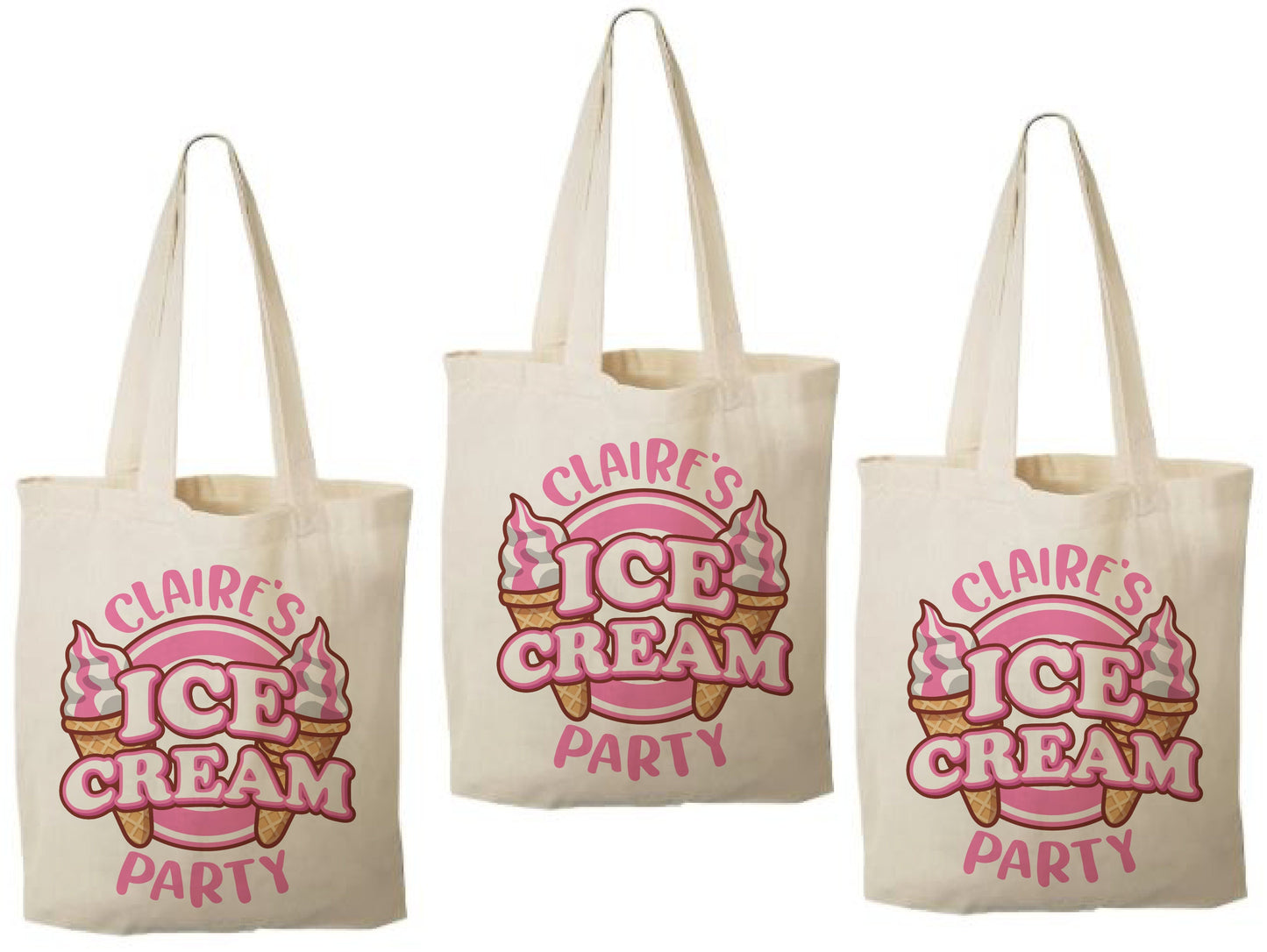 Ice Cream Party Cotton Treat Bags, Set of 3