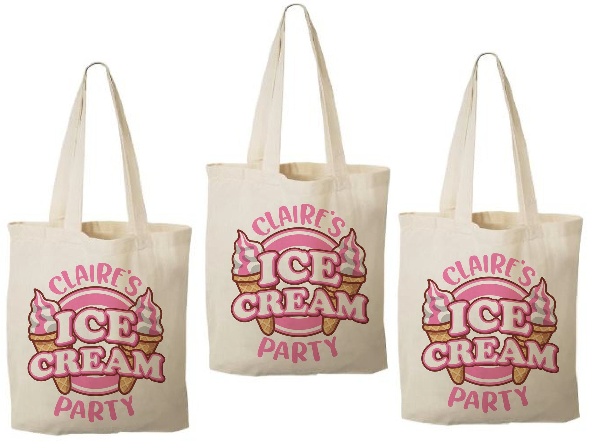Ice Cream Party Cotton Treat Bags, Set of 3